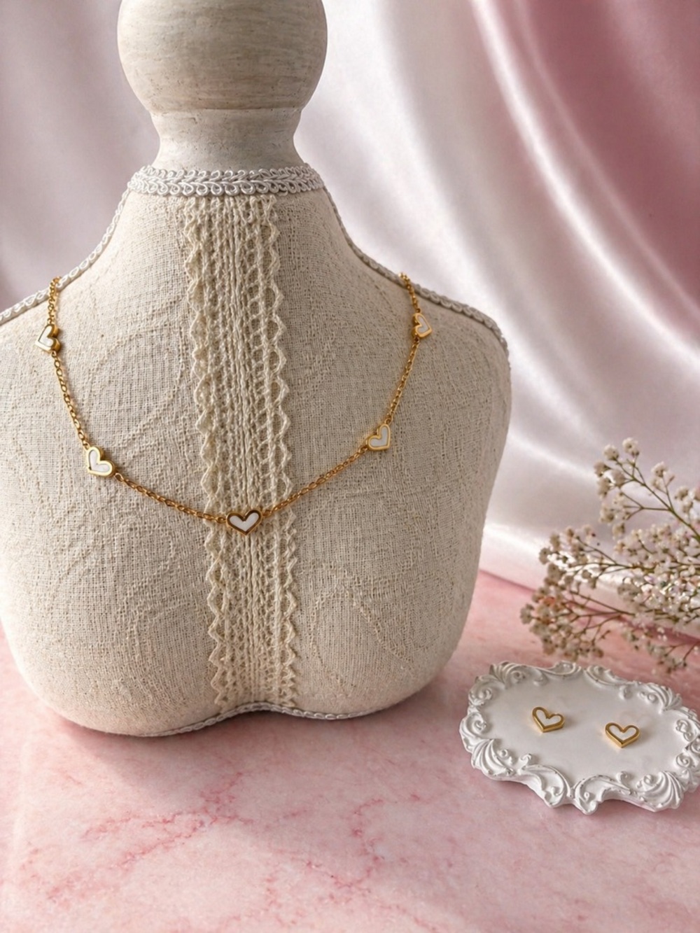 18k Gold plated Heart Link Necklace - Women Jewelry